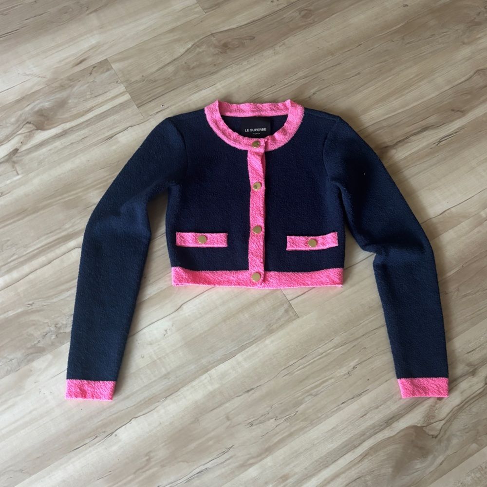 Le Superbe x REVOLVE French Terry Cardigan in Navy Pink